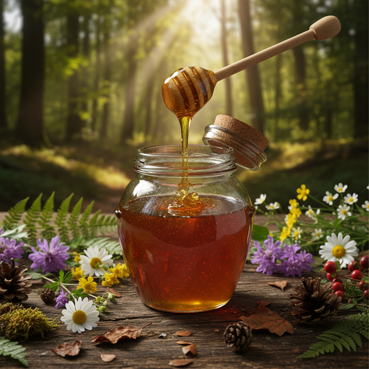 Wild Forest Honey is a premium, raw honey harvested from diverse flowering plants in pristine forest ecosystems. Rich in natural enzymes, antioxidants, and minerals, this unprocessed honey retains its full nutritional profile and complex floral character. The varied nectar sources create a distinctive, robust flavor with subtle earthy notes. Ideal for health-conscious consumers seeking authentic, unadulterated honey with potential immune-supporting properties. Store in a cool place to preserve its natural c